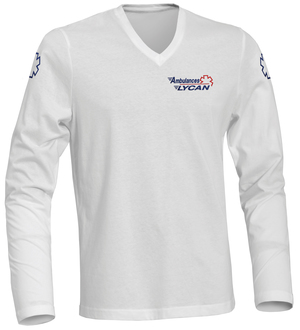 T-SHIRT AMBULANCIER BLANC MANCHES LONGUES COL EN V